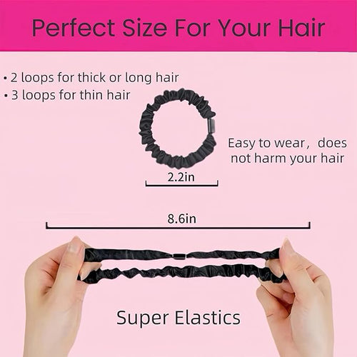 10 Pcs Black Small Satin Hair Ties No Damage for Women Girls Thick Thin Hair, Small Satin Scrunchies Hair Ties Skinny Hair Elastic Bands Ponytail Holders for Women Hair Accessories