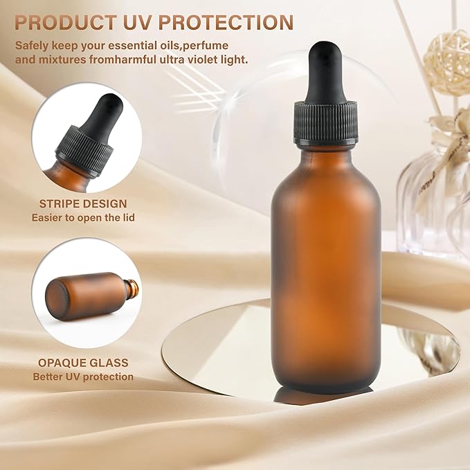 12 Pcs, 2oz Dropper Bottle, Amber Glass Eye Dropper Bottle, Tincture Bottles with Dropper, Pretty Finish, Leak-Proof Design, Stronger Suction for All Kinds of Mixed Liquids