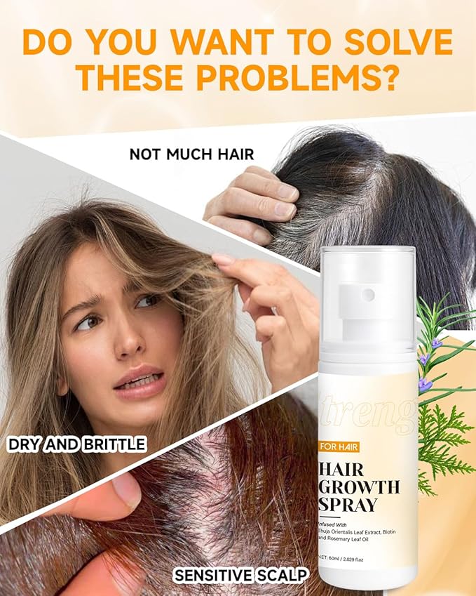 Hair Growth Spray, Hair Growth Oil Spray, with Biota Orientalis, Rosemary Oil & Biotin, Strengthens Hair Roots, Prevent Hair Thinning & Loss, Thicker Fuller Hair for Women & Men (1 pack, 3% Rosemary)