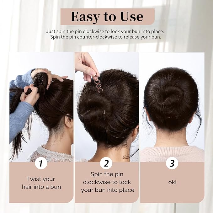 20PCS Spiral Hair Pins, Spin Pins Spiral Bobby Pins for Girls, Women and Kids, Non-Scratch Round Clip & Bun Twist, Stylish Bun Bobby Pins, Premium Spin Pins for Hair, Brown