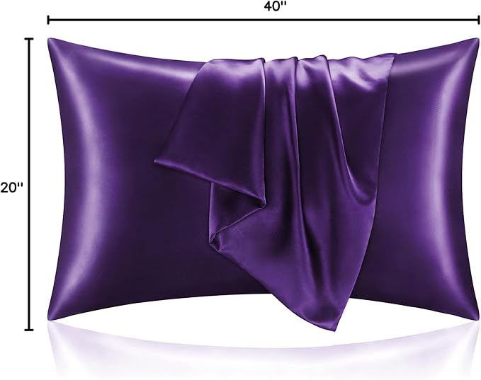 BEDELITE Satin Pillowcase for Hair and Skin, Super Soft and Cooling Similar to Silk Pillow Cases 2 Pack with Envelope Closure, Gift for Women Men(20"x40" King Size, Plum Purple)