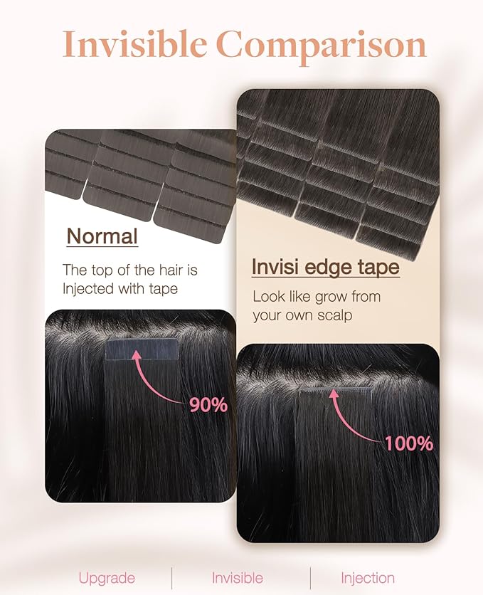 GOO GOO Invisi Edge Tape in Hair Extensions Human Hair, 1C Mocha Brown10pcs injected with 10pcs classical tape ins, 16inch 50g, Virgin Remy Hair, Natural Look