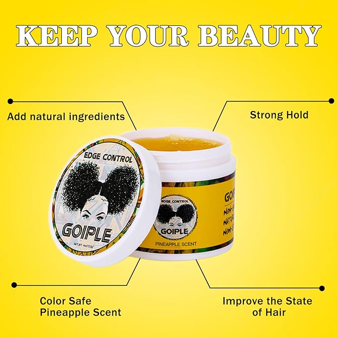 Edge Control Wax for Women Strong Hold Non-greasy, 4 OZ Edge Wax Styling Gel for Black Women Hair No Flaking, White Residue, Shine and Smooth, Long Lasting For All Hair Types (Pineapple Scent)