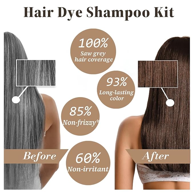 Hair Dye Shampoo for Gray Hair, 3-in-1 Color Shampoo Hair Dye for Women & Men, Natural Brown Hair Coloring Shampoo, Shampoo Tinte Para El Cabello, Plant Bubble Hair Dye, Easy to Use at Home (Coffee)