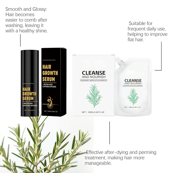 Rosemary Amino Acid Shampoo 1 Pack + Hair Growth Spray Serum Oil 3.38 Fl Oz for Thinning Hair Women Men, Controls Oily Scalp, Strengthens Hair with Zinc PCA, Hydrolyzed Silk