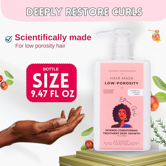 Ethnic Gals Low Porosity Hair Mask - Deep Moisture & Repair Treatment for Curly, Coily, Dry Hair with Shea Butter & Argan Oil, Restores Softness & Shine, 9.5 fl oz (280ml)