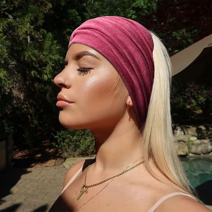 DRESHOW Extra Wide Headbands for Women Cotton Turban Knotted Bandana Head Bands Non Slip Boho Hair Accessories for Sports & Yoga