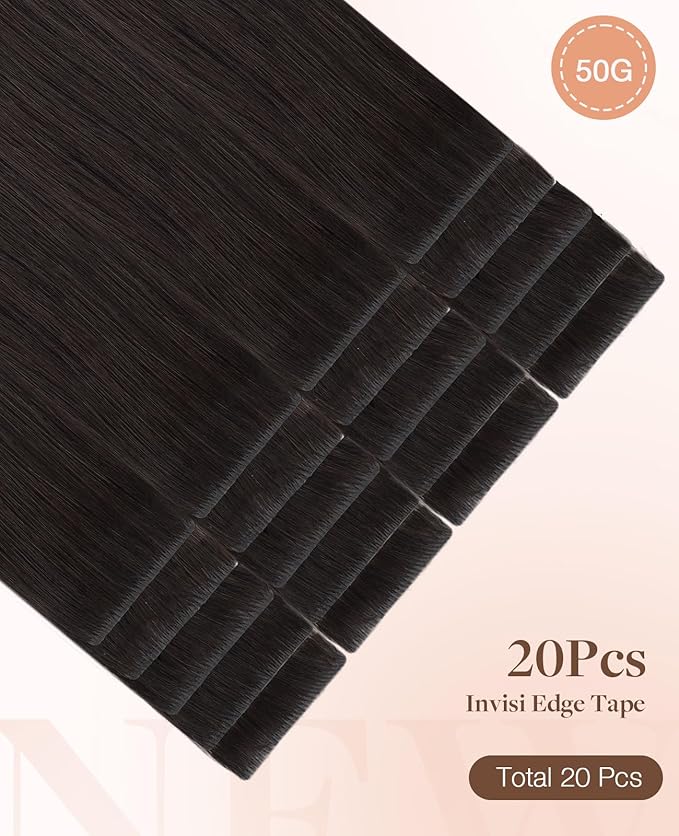 GOO GOO Invisi Edge Tape in Hair Extensions Human Hair, 2 Dark Brown 20pcs 14inch 50g, Virgin Remy Hair, Seamless Injected Tape, Natural Look