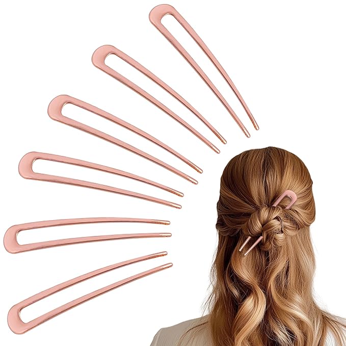 6Pcs Metal French Hair Pins for Women U Shape Sticks 3.9 Inch Vintage Fork for Hairstyle Accessories(Rosegold)