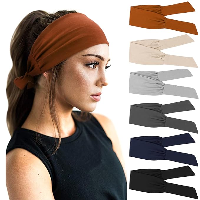 DRESHOW 6 PCS Adjustable Headbands for Women Knotted Headbands Elastic Non-Slip Fashion Hair Bands for Workout Sports Running Yoga
