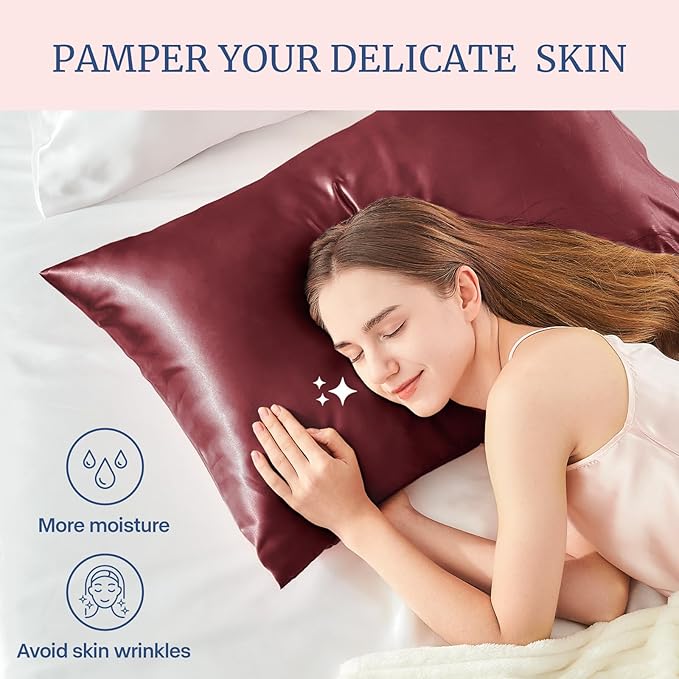 BEDELITE Satin Pillowcase for Hair and Skin, Super Soft Similar to Silk Pillow Cases 4 Pack with Envelope Closure, Cooling Pillowcases for Women Men (20"x36" King Size, Burgundy)