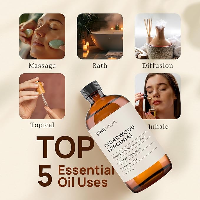 VINEVIDA Cedarwood (Virginia) Essential Oil 16 oz - Undiluted Candle Oil Scent for DIY Candlemaking - Bulk Essential Oil