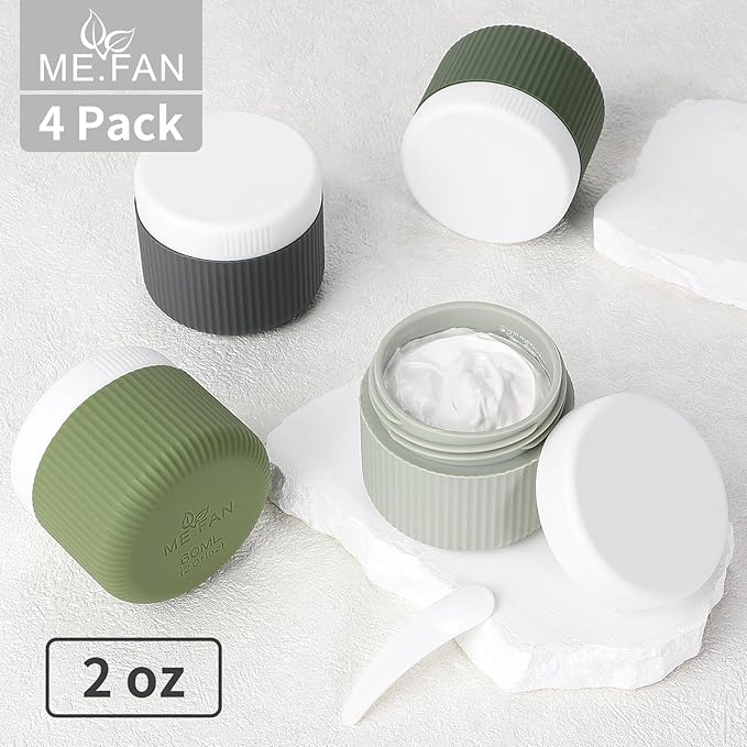 ME.FAN Travel Containers for Toiletries, TSA Approved 2 oz Silicone Cream Jars, Leak-proof Journey Containers, Trip Accessories with Lid for Cosmetic Face Hand Body Cream 4 Pack White Lid Desert Sage