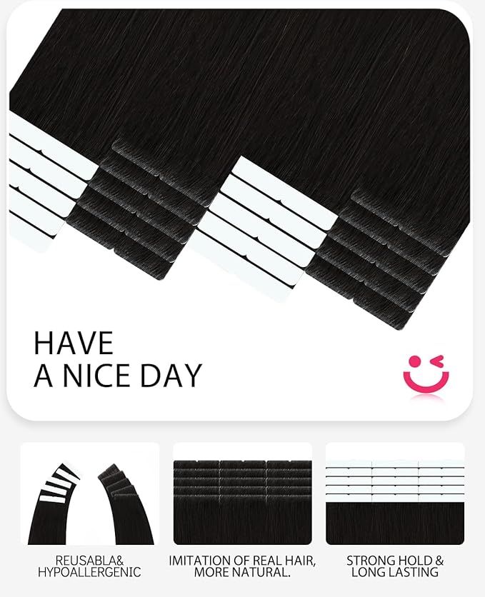 Youngsmile Injection Tape in Hair Extensions Human Hair, #1B Natural Black Invisible Tape in Injected Hair Extensions, 20pcs 45g, 20 Inch Injected Tape Ins Straight Extensiones De Cabello (#1B,20'')