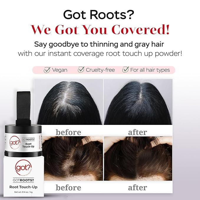 Got? Roots - Root Touch Up Hair Color, Brow, Beard, Hairline & Bald Spot Concealing Powder - Gray Root Coverage for Women & Men - 0.14 OZ Tub (Dark Brown, Pack of 2)