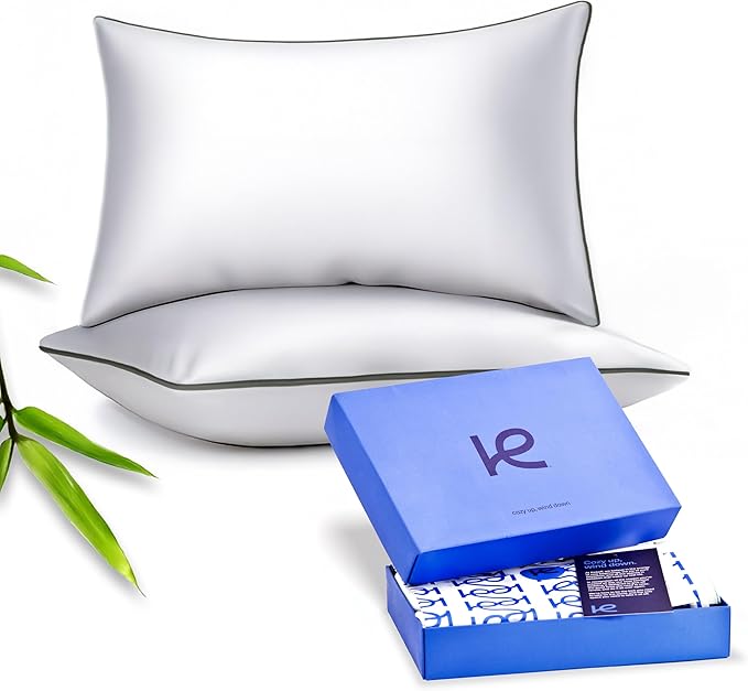 Kickoff Viscose Bamboo Pillowcase, Queen, Set of 2, 100% Organic Hidden Zippered Viscose Bamboo Pillow Case Queen Size, Cooling Pillow Cover for Hot Sleepers (20"x30", Trimmed, Pewter)