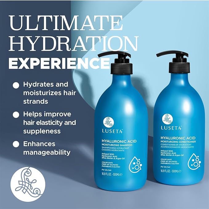 Luseta Hyaluronic Acid Moisturizing Shampoo & Conditioner Set for Dry and Damaged Hair, Sulfate Free Shampoo and Conditioner for Women Infused with Argan Oil and Shea Butter Paraben-Free2 x 16.9oz
