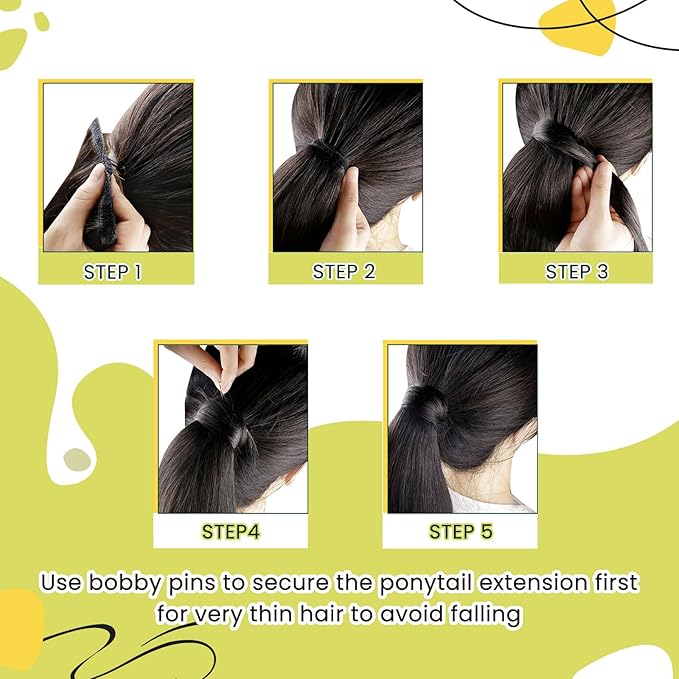 RUNATURE Brown Human Hair Ponytail Extension Straight Ponytail Hair Extensions Human Hair Dark Brown Ponytail Human Hair Extensions Short Wrap Around Ponytail Extension Remy Hair 14 Inch 70g