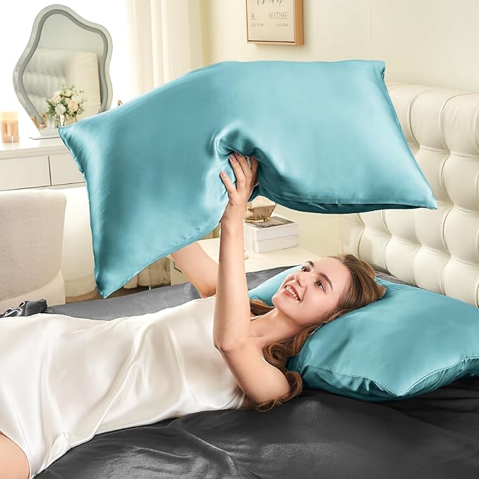 INFIIXSO Silk Pillow Cases 2 Pack Standard Size, Ultra Smooth & Soft Mulberry Silk Pillow Case for Hair and Skin, Breathable Cooling Silk Pillowcase with Hidden Zipper (ICY Morn, 20x26 Inches)