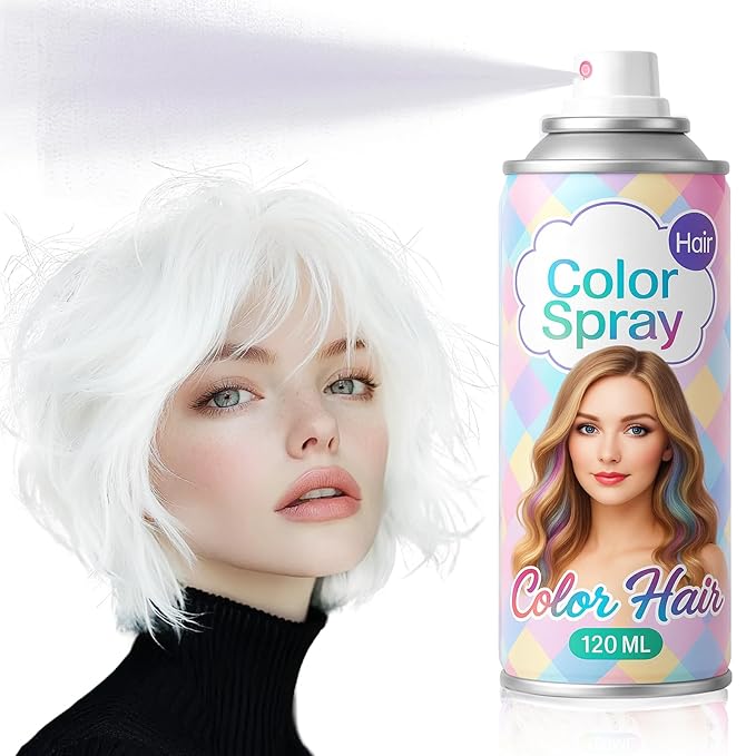 White Temporary Hair Color Spray for Adlut Teens Kids, 1-Day Washable Hair Spray, Fun Bright Shade for Halloween, Cosplay, DIY Hair Looks, Festivals & Parties