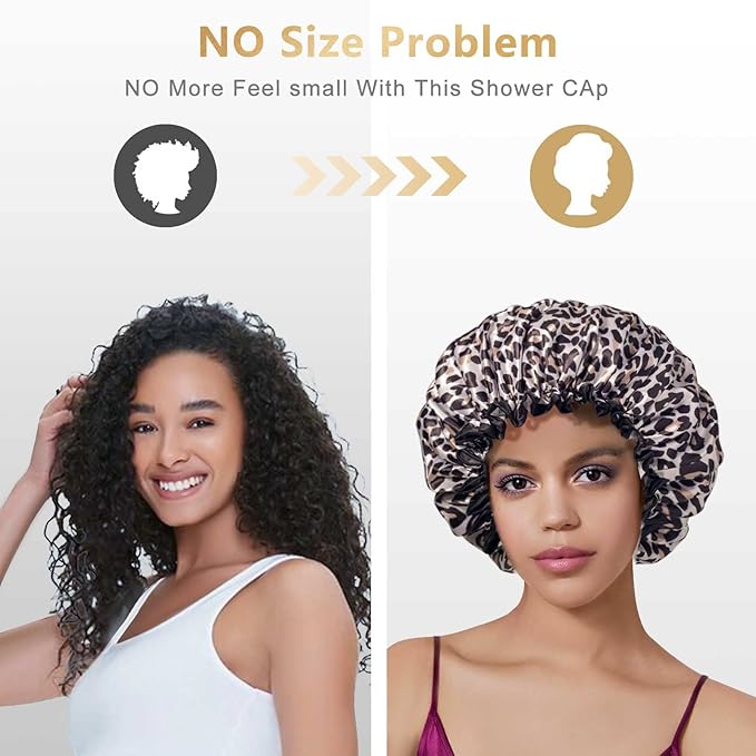 Aquior Shower Cap, Shower Cap for Women Reusable Waterproof, Large Bath Hair Cap for All Hair Lengths, Ladies, Men and Kids (Leopard)