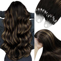 YoungSee Micro Loop Hair Extensions Real Human Hair Brown Microlink Hair Extensions Human Hair Dark Brown Balayage Bead Hair Extension Real Hair 22 Inch Ombre Micro-Bead Hair Extension Soft 50g 50s