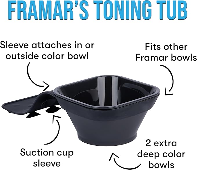 FRAMAR Toning Tub Hair Dye Bowl – Hair Color Bowls For Hairstylist, Hair Color Bowl, Hair Color Mixing Bowl, Hair Dye Bowls, Suction to Sink or Shampoo Station For Easy Toning – 2pc
