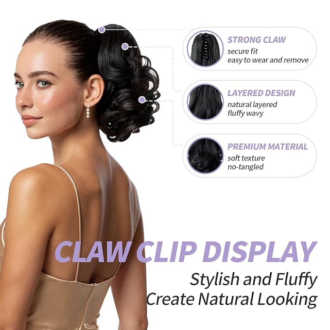 Blonde Ponytail Extension,9" Short Curly Wavy Claw Clip in Ponytails Hair Extensions Natural Soft Synthetic Hairpiece for Women
