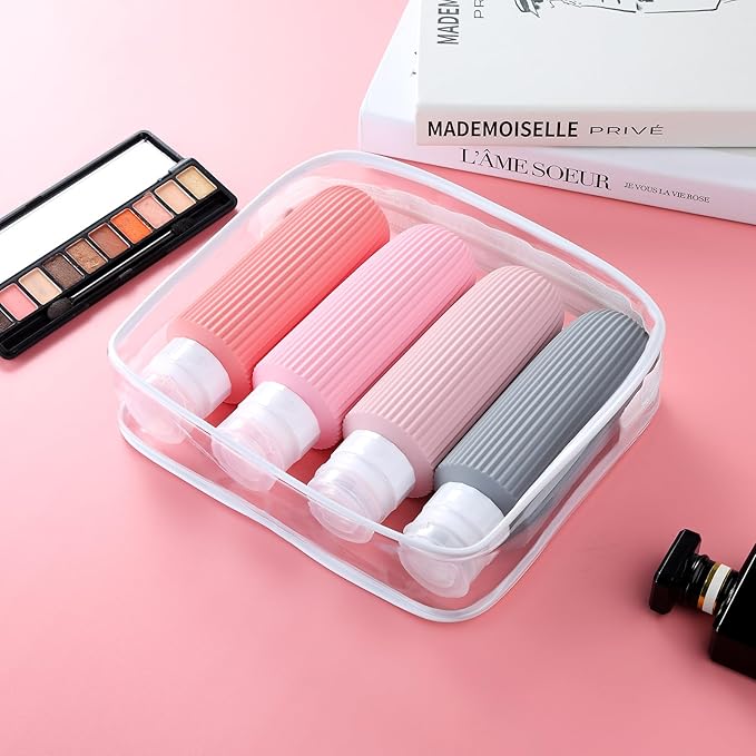 Travel Bottles for Toiletries, Large 6oz Travel Size Containers, BPA Free Leak Proof Tubs Refillable Liquid Accessories with Toiletry Bag for Cometic Shampoo and Lotion Soap (4 Pack)