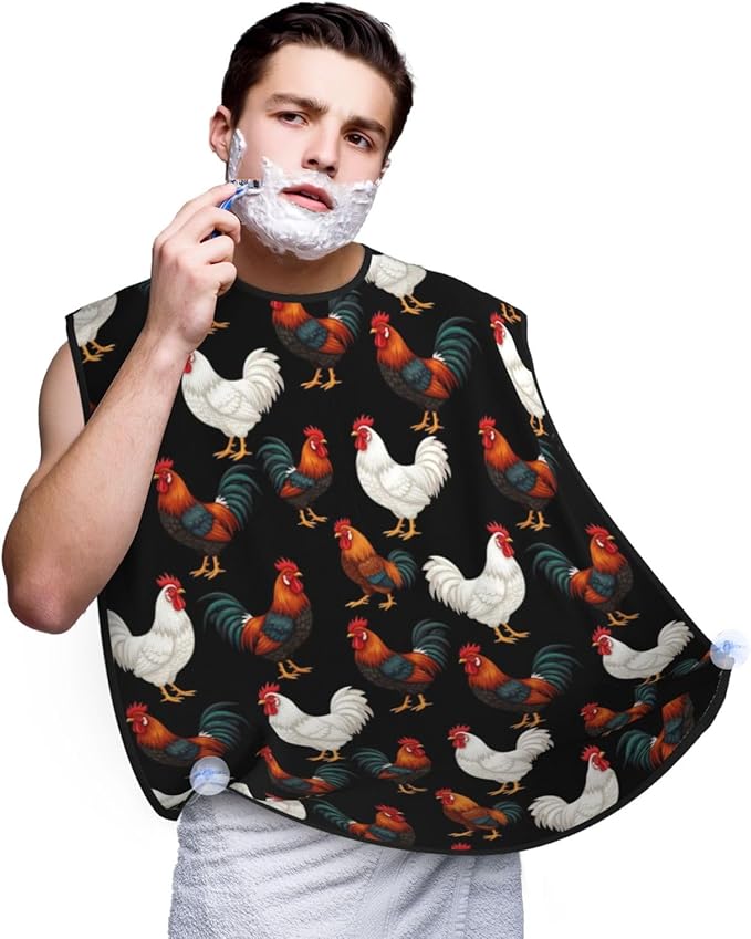 Professional Beard Bib, Non-Stick Hair Catcher Apron Waterproof, Shaving Grooming Essential for Men Dad, Chicken Hens Rooster Shave Bib