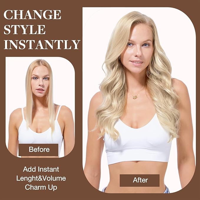 GOO GOO Clip in Hair Extensions Real Human Hair, Remy Human Hair Extensions Clip ins for Women, Natural Human Hair, 24 Inch 170g 7Pcs, 17/22/60 Balayage Ash Blonde to Golden Blonde and Platinum Blonde