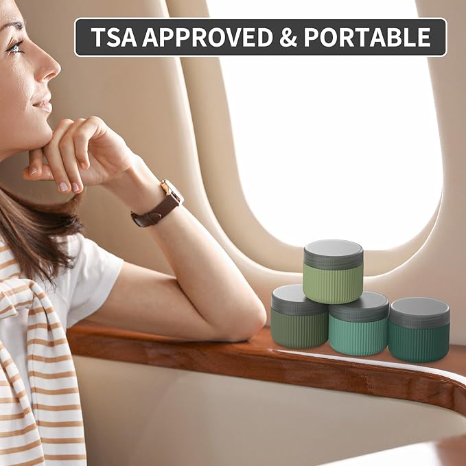 ME.FAN Travel Containers for Toiletries, TSA Approved 2 oz Silicone Cream Jars, Leak-proof Journey Containers, Trip Accessories with Lid for Cosmetic Face Hand Body Cream 4 Pack Black Lid Blue Green