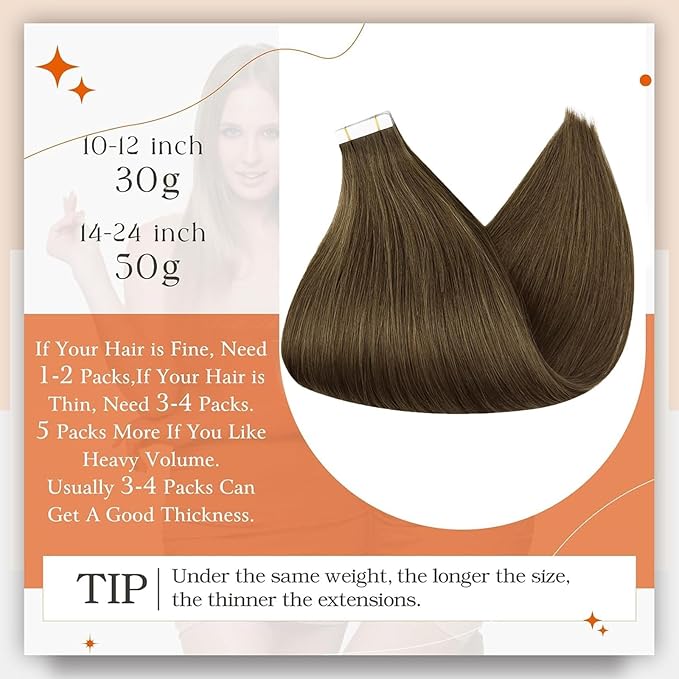 Full Shine Invisible Tape in Human Hair Extensions Color 3 Dark Brown Hair Extensions Tape in Seamless Tapes in Extensions 16Inch Soft Silky 50Gram Natural Straight Hair 20Pcs Remy Hair Extension