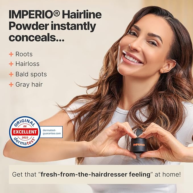 IMPERIO Root Touch Up Hair Powder for Concealing Hair Loss instantly, Hairline Powder for Women & Men, Water resistant Root Cover Up for Thinning Hair in Premium Hairdressing Quality (Black)