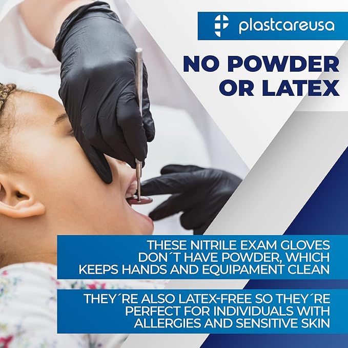 100 Nitrile Exam Gloves 3.5 Mil - Latex & Powder Free, Disposable Non-Sterile Protective Gloves By PlastCare