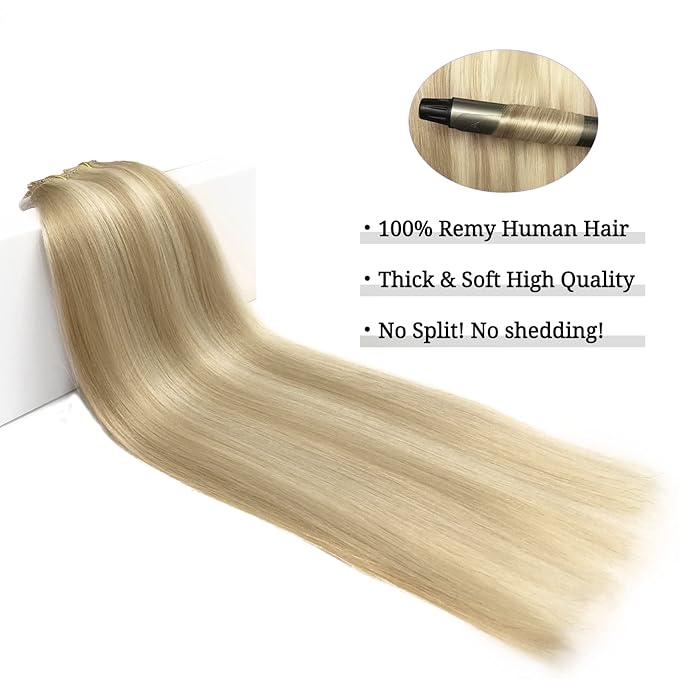 DOORES Clip in Human Hair Extensions Balayage Light Blonde Highlighted Golden Blonde 7pcs 120g Real Hair Extensions Clip in Natural Hair Extensions Straight Thick 20 Inch