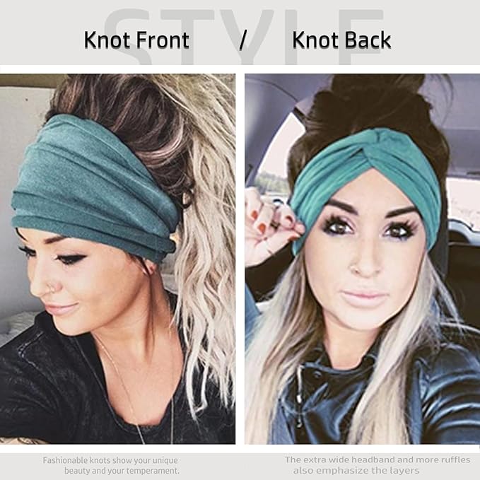 IVARYSS Extra Wide Boho Headbands for Women Non-Slip, 7'' Large Twist Knotted Stretchy Wraps Head Bands Hair Accessories, 4 Pack