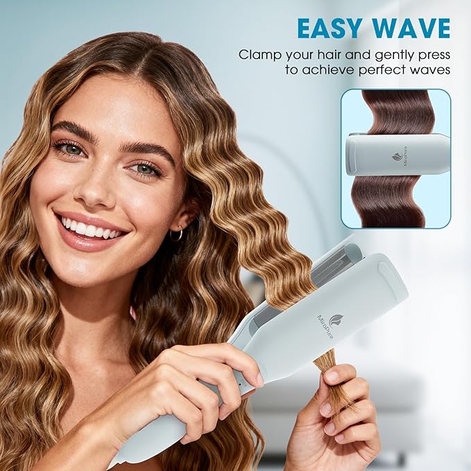 Curling Iron Hair Crimper Waver, MiroPure Waves Curling Wand 1 inch with 30S Fast Heating & PTC Heater, Deep Waver Hair Curler for Women, Dual Voltage, Blue