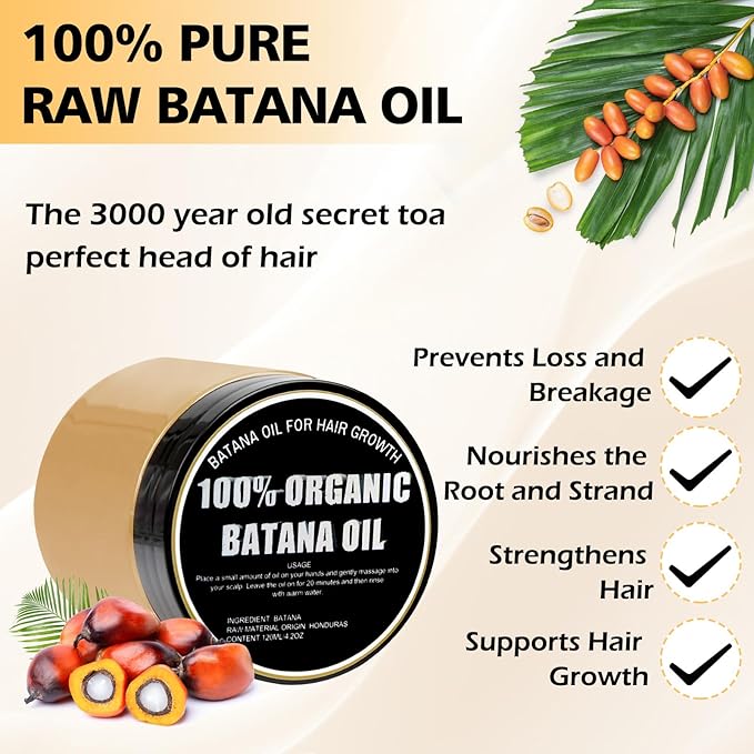 100% Organic Raw Batana Oil for Hair Growth – Natural Treatment for Alopecia, Hair Maintenance, and Nourishment – Moringa & Batana Oil Blend for Smooth, Tangle-Free Hair – 120ml (4.2oz)