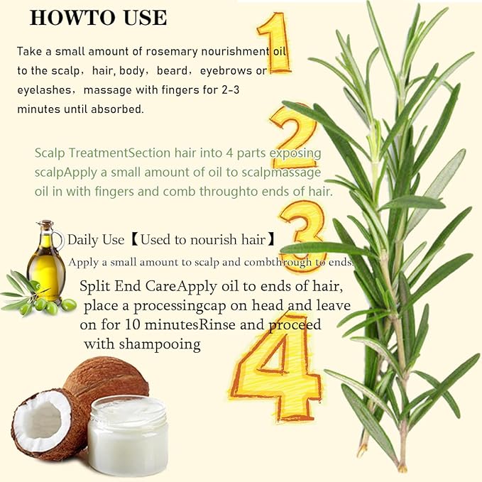 Hair oil that promotes growth | Rosemary Oil | With 20+ Biotin, Nourishes The Scalp, Improves Blood Circulation,Rid of Itchy & Dry Scalp, Nourishing for Split Ends【100% New 2.02 Ounces 60ML】