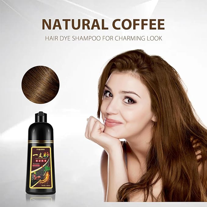 Natural Coffee Hair Color Shampoo 500ml | Upgrade Formula, 3-IN-1 Herbal Hair Coloring Shampoo, Hair Nourishing & Dyeing for Men Women, 100% Hair Color Coverage for All Hair Types 17.6 Fl Oz (Coffee)