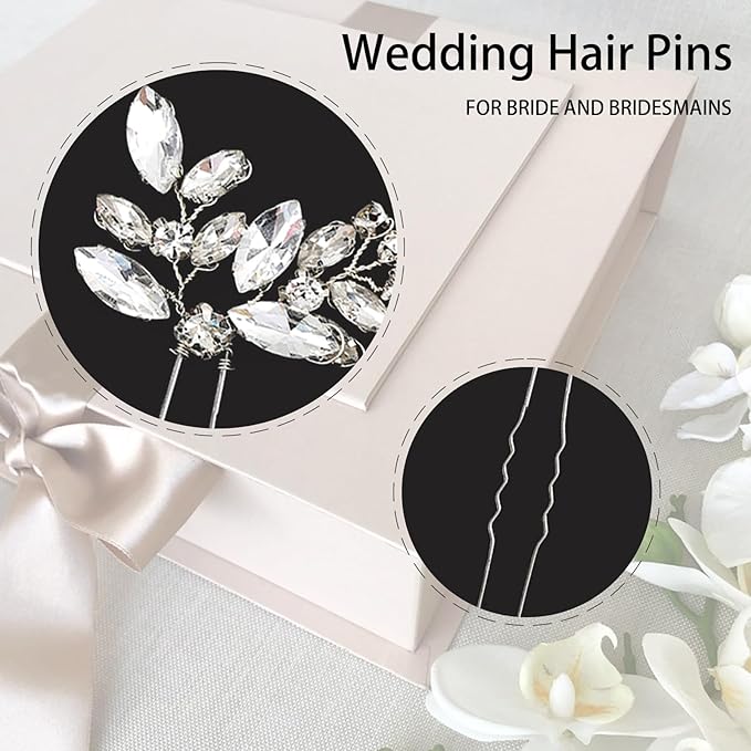 5 Pieces Bride Hair Pins Rhinestone Bridal Hair Piece for Women Crystal Hair Accessories for Bride Bridesmaids Flower Girls(Silver)
