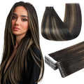 Full Shine Invisi Edge Tape in Hair Extensions 18 Inch Color Darkest Brown and Light Brown Invisible Machine Remy Balayage Hair Extensions Real Human Hair Tape ins No Knots for Women 20Pcs 50Grams