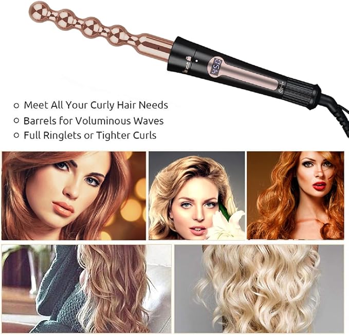 5 in 1 Curling Iron Set, 24K Rose Gold Hair Curlers with Interchangeable Ceramic Barrels, Hair Crimper, Wand Curling Iron & Waver for Long & Short, Fast Heat & Protective Gloves