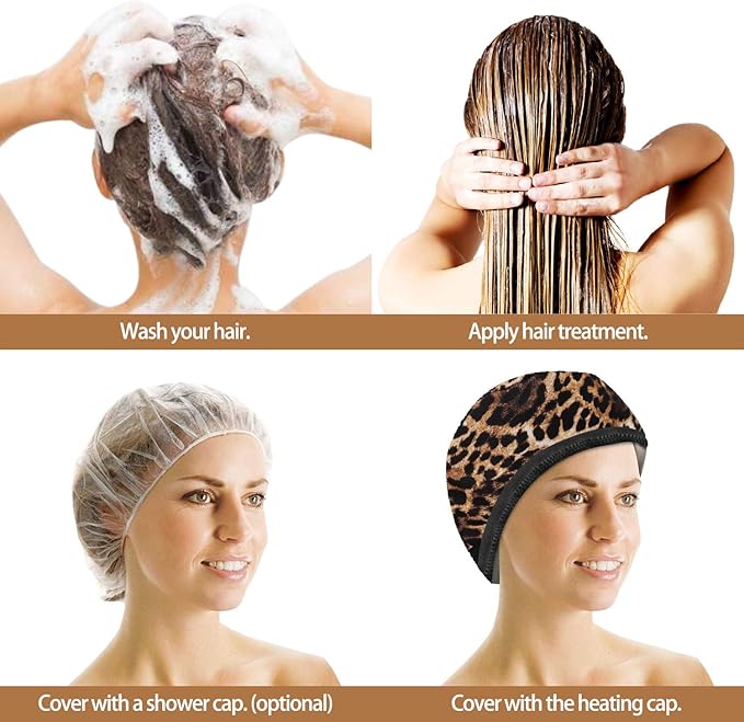 VICARKO Hair Steamer Thermal Heat Cap Deep Conditioning Natural Black Hair Scalp Treatment Spa Hot Head Care Electric for Home Use Animal Print