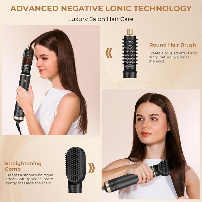 5 in 1 Hair Dryer Brush Set, Negative Ion Blow Dryer Brush Upgrade Hot Air Brush Air Styler Curling Wrap Air Curler, Curling Iron Hair Styling Tools As A Gift for Straight/Curl/Drying/Smoothing