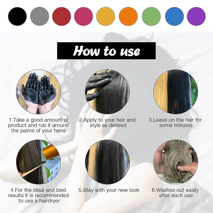 Temporary Hair Color for Kids black, Ultikare Hair Dye Natural Styling Wax Color Instant Mud Cream Gel 3.4 Fl Oz Girl Gifts, Party, Cosplay DIY, Children's Day