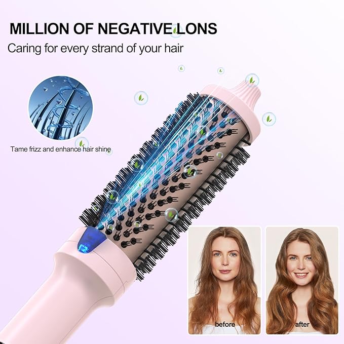 K&K 1.7 Inch Cool-AIR TECH Hair Styling Tool Bounce Brush, Heated Thermal Round Brush with Negative Ion Technology, Multiple Heat Settings for Blowout Look with Hair Care (Pink, 1.7 Inch)