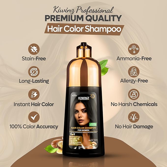 Hair Color Shampoo – 5 in 1 Hair Dye Shampoo for Grey Hair - Instant Hair Dye with 100% Color Accuracy Enriched with Natural Ingredients - Ammonia Free - 500ml (Black)