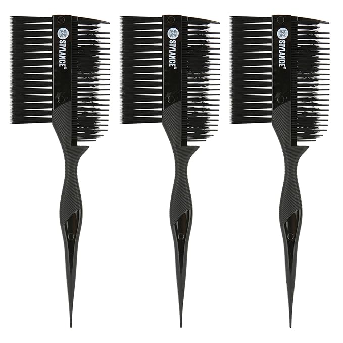 Professional 3 Pieces Hair Dye Brush Comb Set – Dual-Sided Hair Coloring Applicator for Salon Stylists – Tint Brush & Comb for Balayage, Highlights, and Root Touch-Up (Black)